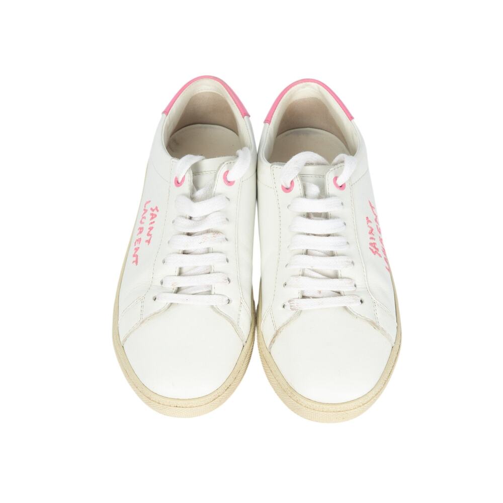 SAINT LAURENT White Pink Leather Logo Court Classic Sneakers Size 35 US 5 - Picture 2 of 3